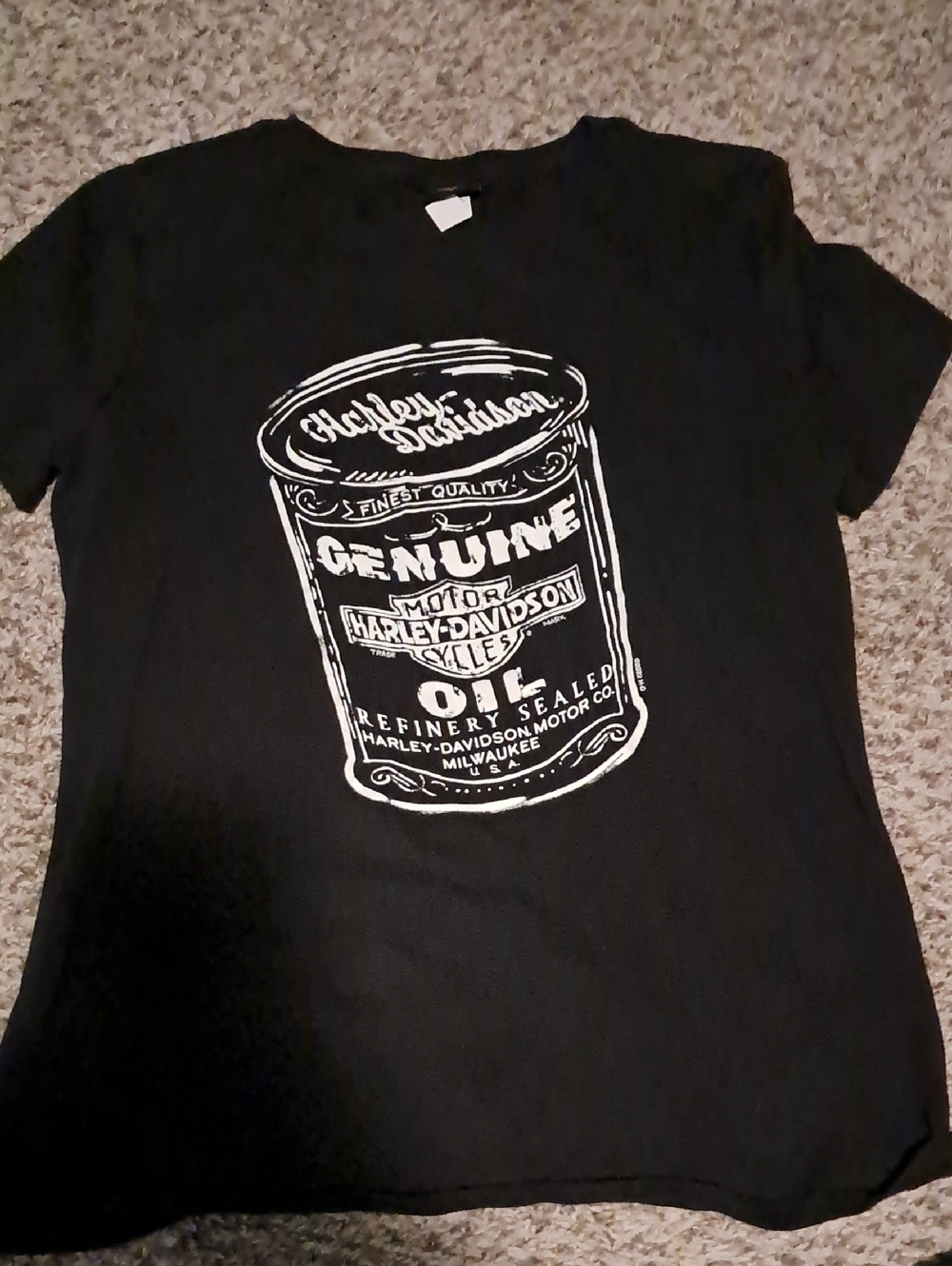 Harley-Davidson Black Tee with White Oil Can Graphic